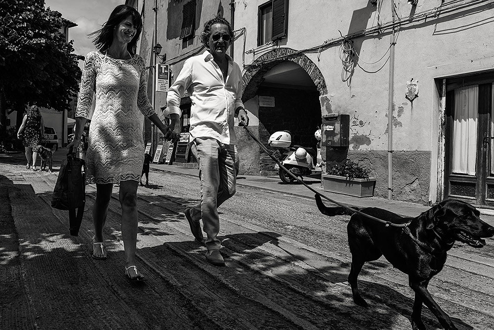 bride and groom with their dogs, wedding in scarlino tuscany
