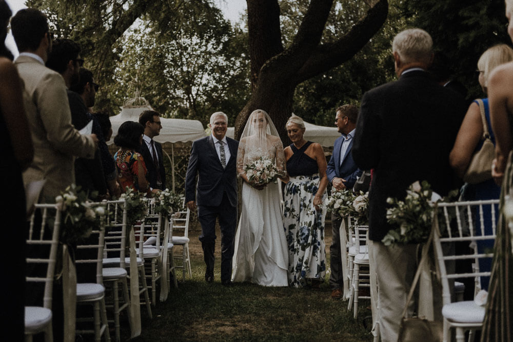 bride enters the aisle, tuscany symbolic wedding ceremony