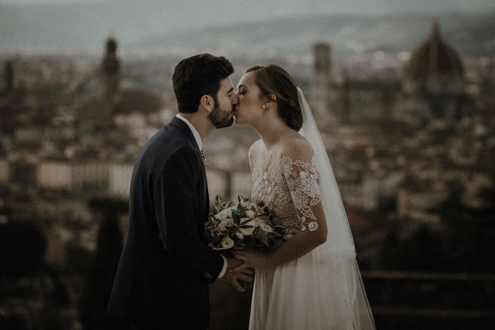 wedding couple portrait from piazzale michelangelo in florence