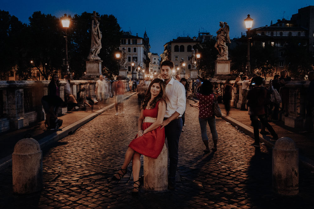 engaged couple photo at castel sant'angelo in rome