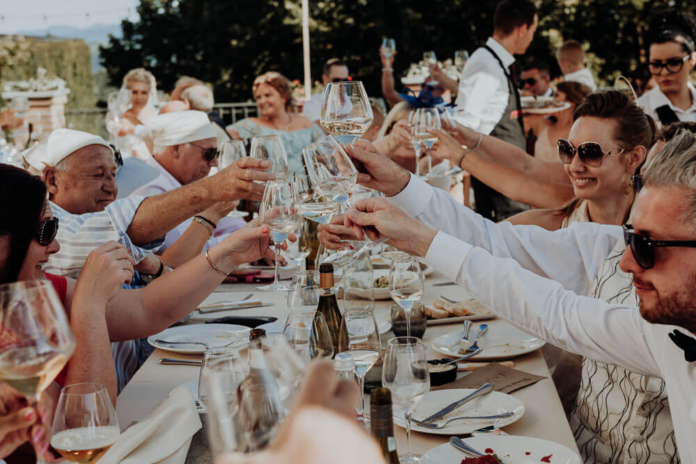 guests making a toast, piedmont wedding