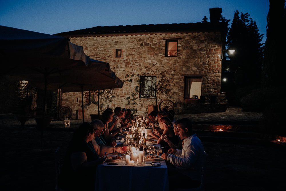 candlelight outdoor wedding dinner in tuscany
