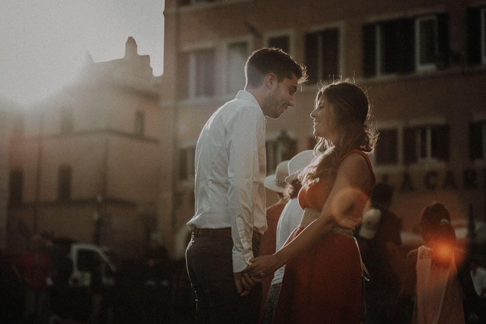 romantic engaged couple in rome, rome engagement photographer
